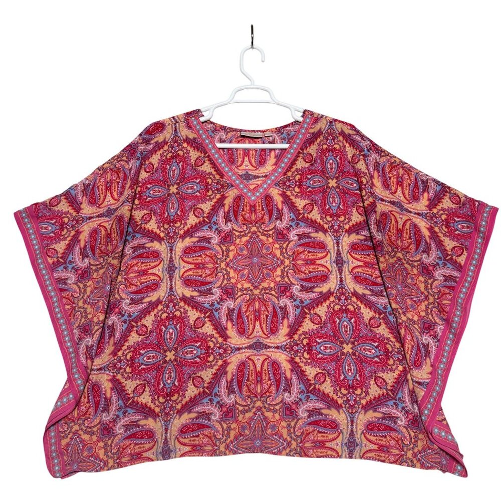 Belle Kaftan Womens 1X Pink Paisley Printed Polyester V-Neck Short Sleeve